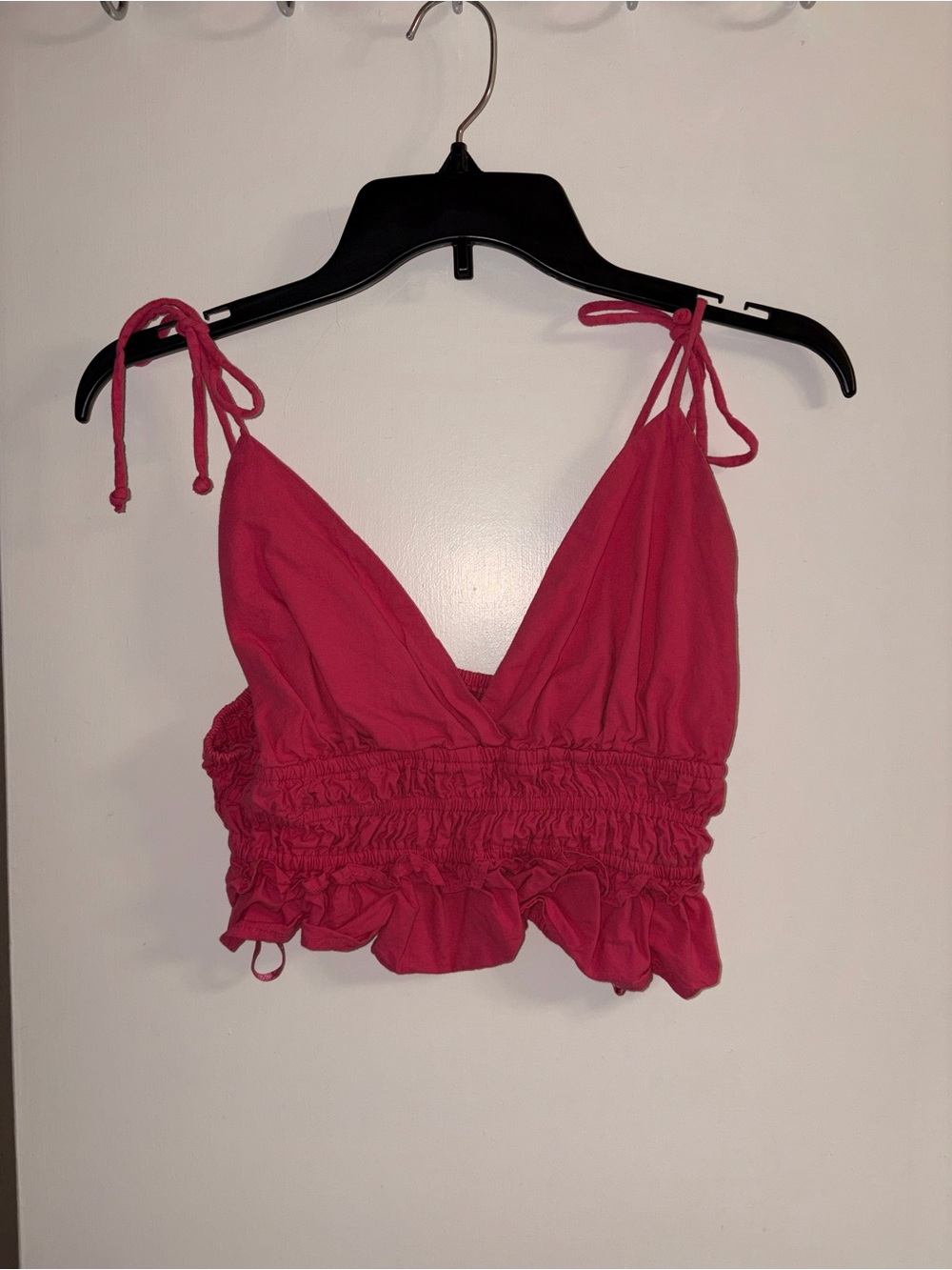 Women's Pink Tie-Shoulder Smocked Crop Top - Picture 1 of 2